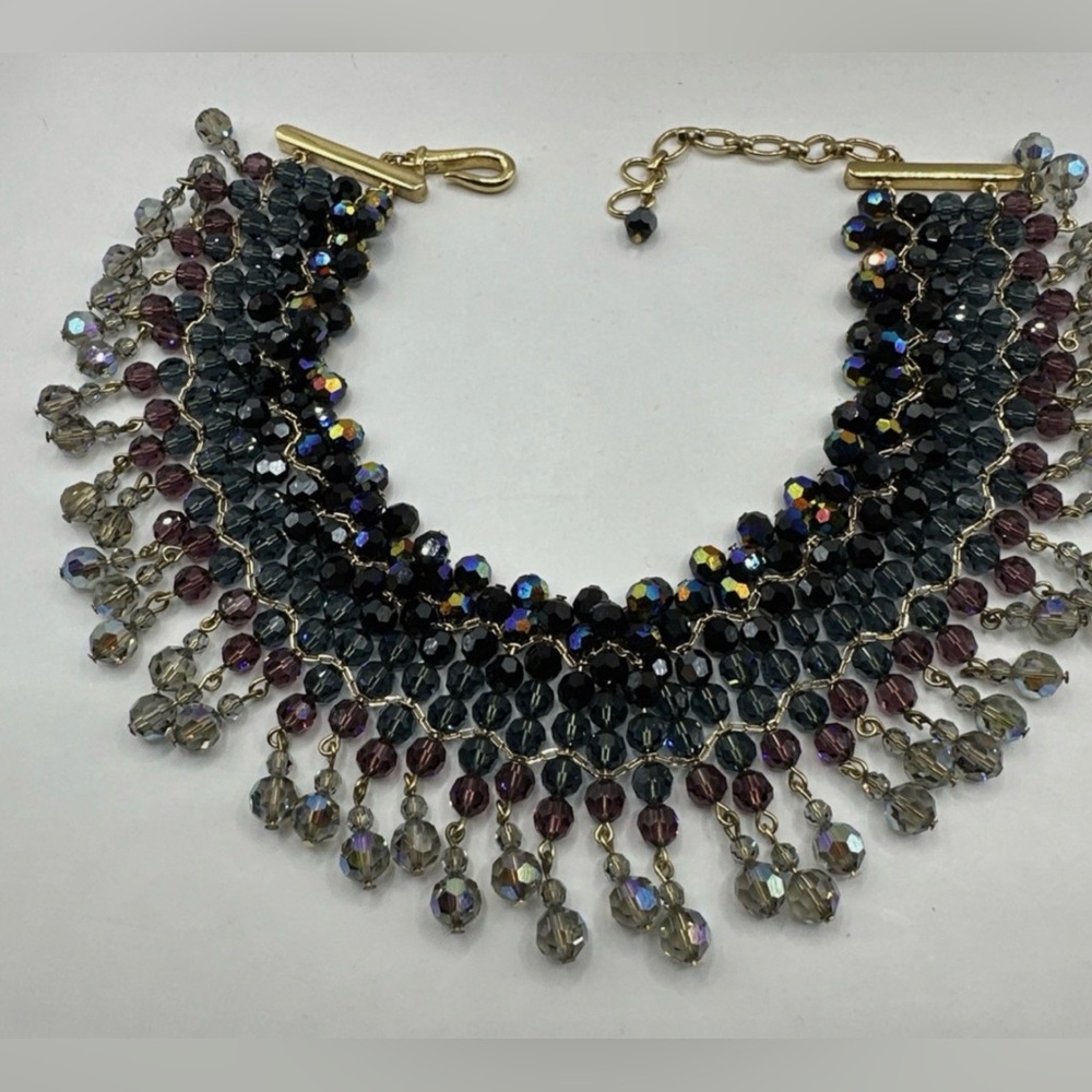 Authentic Signed Vintage Swarovski Multicolor Beaded Statement Necklace - Picture 1 of 11